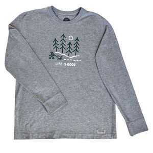 Life is‎ Good Dog Hiking Walking In The Woods Gray Long Sleeve Shirt Sz Medium M